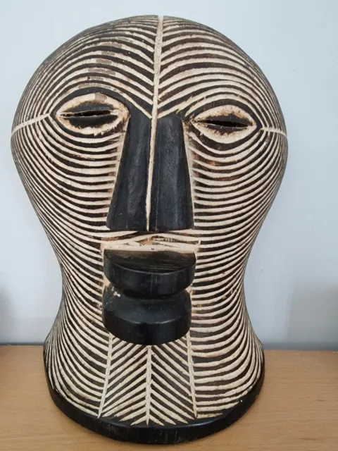 Mask African Songye Wood African Mask Wooden Black White 31 CM / 12 Inch