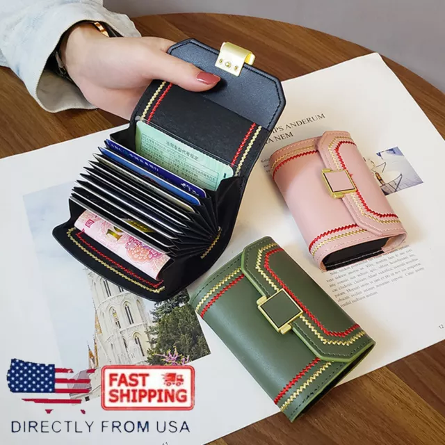 RFID Blocking Women's Leather Secure Credit Card Holder Zipper Around Wallet US