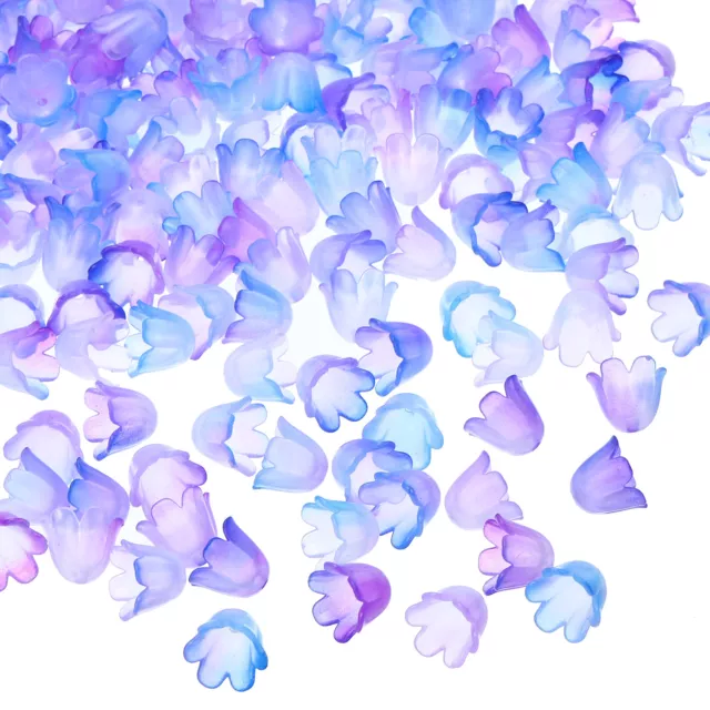 300Pcs 0.3x0.4" Acrylic Frosted Flower Beads Flower Bead Caps, Blue Purple