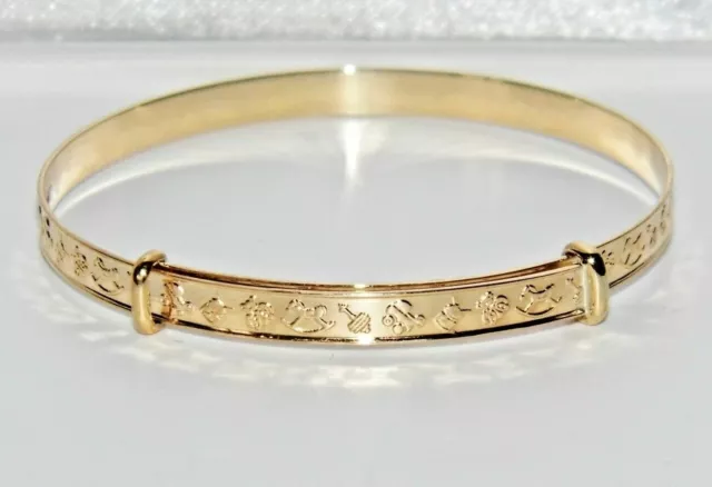 NEW Solid 9ct Gold Embossed Expanding Baby Bangle - UK Hallmarked