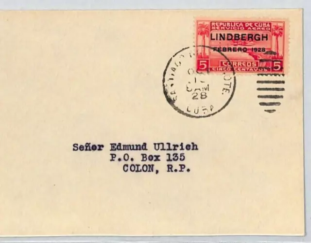 USA POSSESSIONS Air Mail Cover LINDBERGH 5c Overprint 1928 PANAMA Colon XZ21