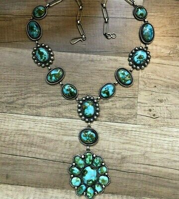 Exquisite NAVAJO Sterling Silver SONORAN GOLD TURQUOISE Cluster NECKLACE
