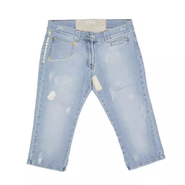Pantaloncini denim PINKO 3/4 effetto invecchiato blu normale donna S W28