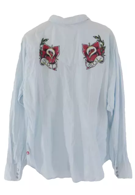 Guess Mens Shirt Y2K Light Blue Flowers Floral Tattoo Back Print size XXL 3