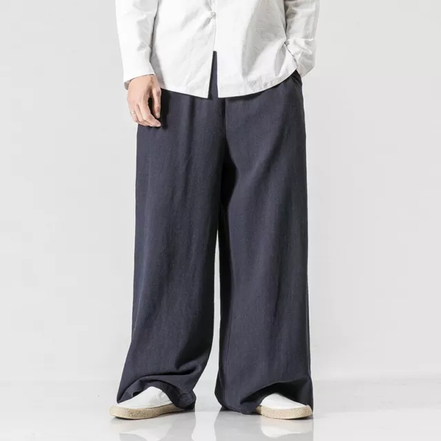 Pantaloni dritti da uomo gambe larghe vestibilità sciolta pantaloni stile cinese pantaloni di lino