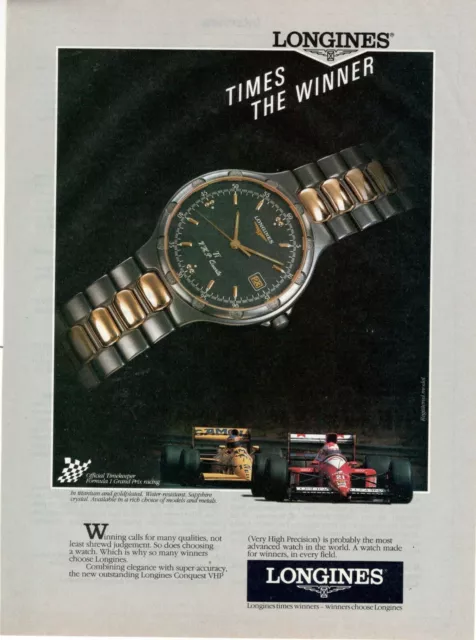 Montre Longines Ti Conquest Vhp Formule 1 Grand Prix 1990 Publicité Vintage