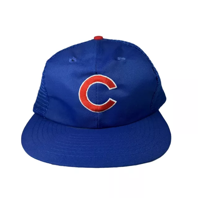 Vintage Chicago Cubs Snapback Trucker Hat, Blue Cap w/ Embroidered "C" Logo