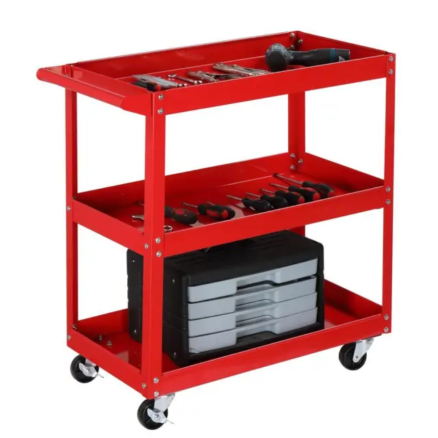3 Tier Rolling Tool Cart w/ Wheels Service Utility Storage Organizer Red 330lbs