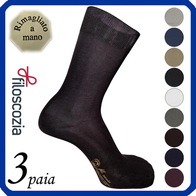 3 PAIA di calze estive da uomo corte FILO DI SCOZIA calzini in puro cotone 100%