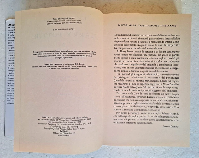 Libro Harry Potter I Doni Della Morte HARRY POTTER E i doni della morte prima edizione 2008 salani libro
