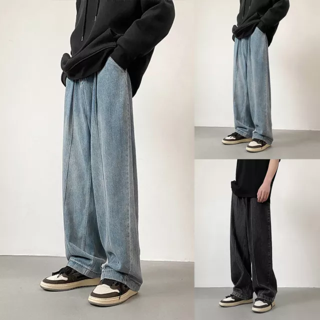 Men Fashion Loose Plus Size Jeans Street Wide Leg Trousers Pants