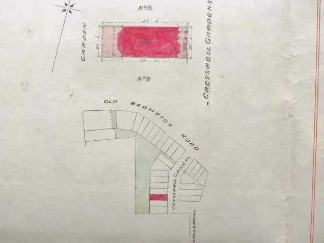 1885 Kensington Chelsea Cresswell Gardens Vellum Deed Indenture Colour Plan