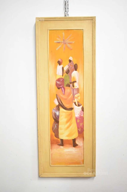 Quadro Dipinto Su Legno Famiglia Indigena 90 X 33 Cm
