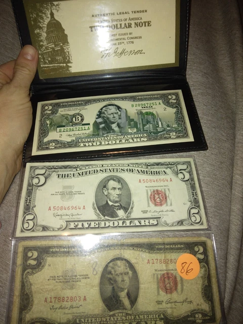1953 Two Dollar $2 Bill Red Seal 2003 $2 & 1963 red $5