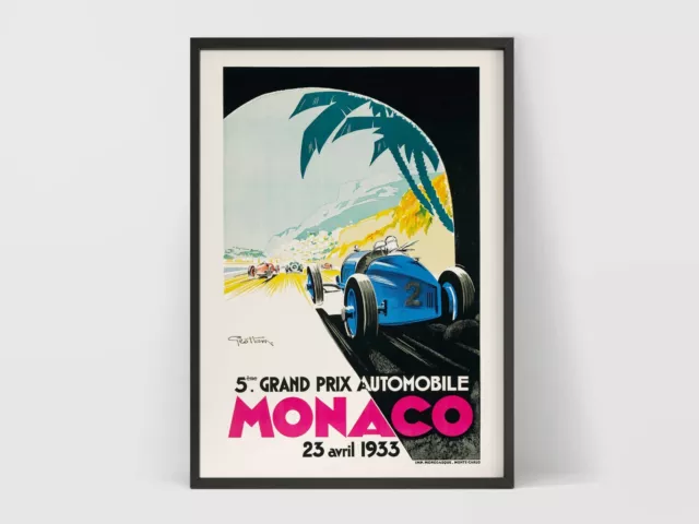 Grand Prix Monaco 1933 Vintage Formula 1 Racing Art Poster. Rare Collection