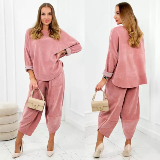 Donna Cordoni Look Due Pezzi Pantaloni Set 2 IN 1 Completo Tempo Libero Vestito