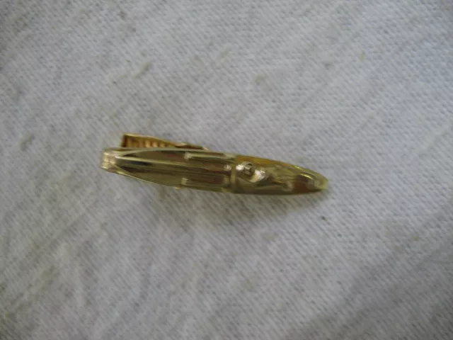 Vintage Gold Tone SWIRLING LEAF DESIGN RETRO STYLE Tie Clip Tie Clasp ~ 1.25" ~