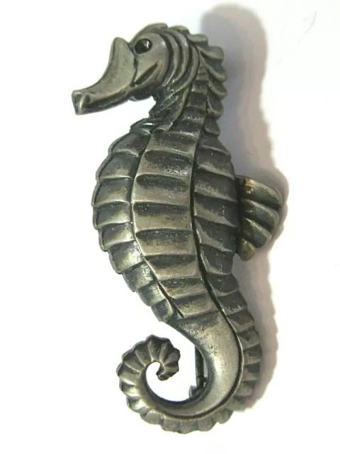 Fish Seahorse Pewter Pin Vintage Detailed Signed Quality