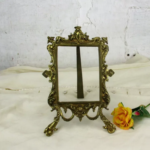 Large Vintage French Standing  Brass Embossed Oval  picture frame  rococo Ornate