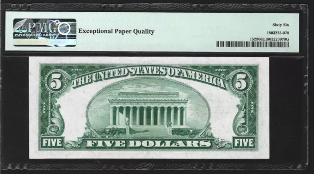 1928D $5 Legal Tender Note Fr#1529 PMG66 EPQ - KEY NOTE - TOP POP - G56791370A 3