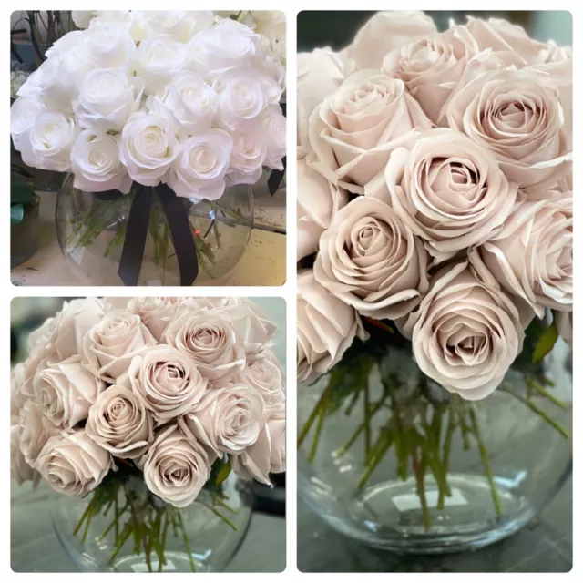 Large Nude / Neutral Or White / Ivory Rose Bowl Silk Faux Flower Arrangement