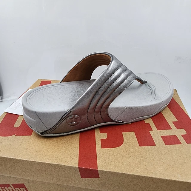 FitFlop Walkstar Leather Toe Post Sandals Women's 09 Pewter Open Thong Toe 2