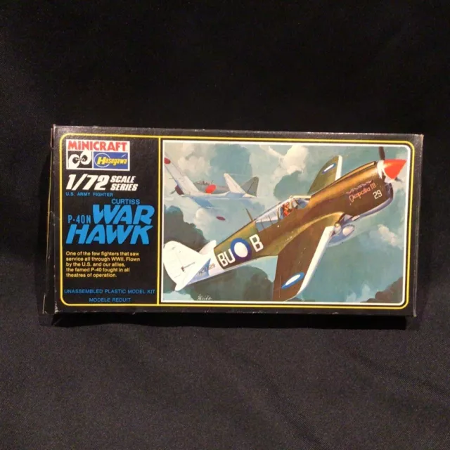 Vintage Hasegawa/Minicraft 1/72nd Scale P-40N Curtiss War Hawk Kit No. 115