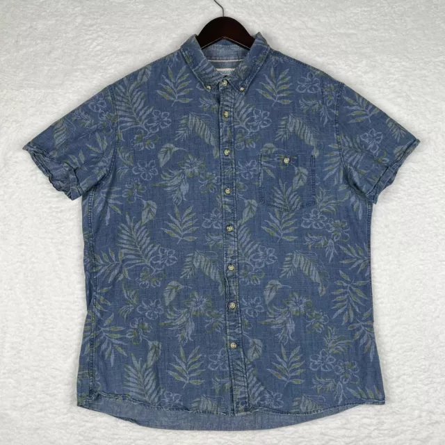 Celio Shirt Mens 2XL Blue Floral Slim Fit Button Down Short Sleeve Hawaiian