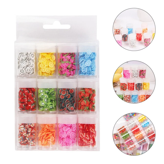 12 cajas arcilla joyería fruta encanto resina, encanto