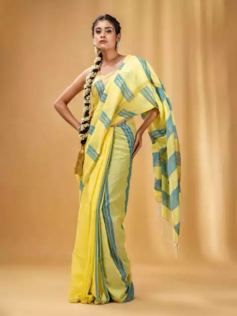 Pure Cotton Handloom Saree With Blouse Piece Women Ethnic Wear Saree Blouse