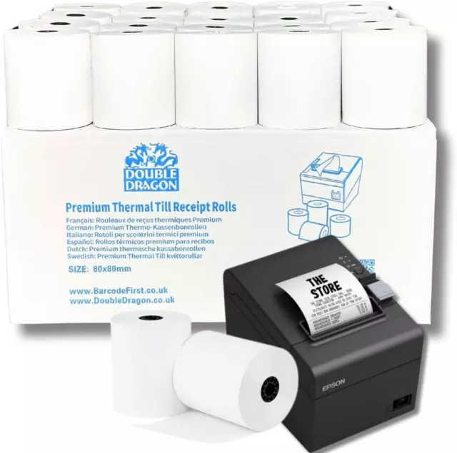 , 80 X 80 Mm Premium Thermal Paper Till Receipt Roll for EPOS Printer, POS Termi