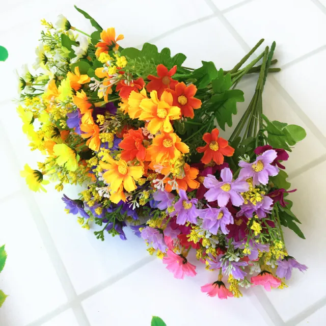 6 Gabeln Hochzeit Blume Heim Dekoration Seide Daisy False Blumen Plastik, Mini >