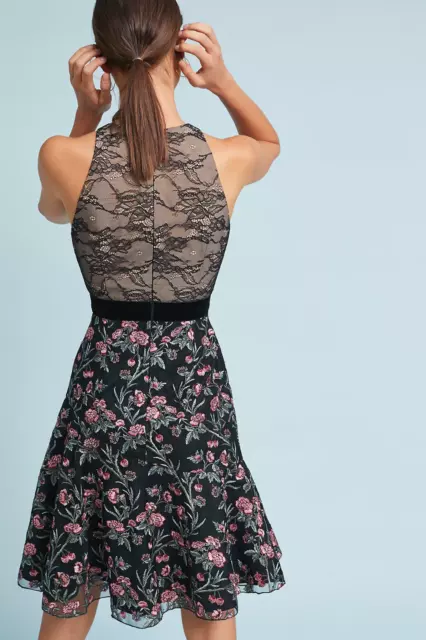 ML Monique Lhuillier 6 Mixed Lace Embroidered Floral Sleeveless Cocktail Dress 2