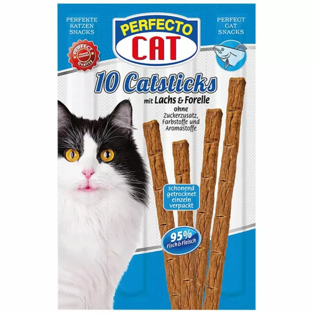 10 X Perfecto Chat Bâtons Nourriture pour Chat Leckerli Saumon Truite Collations