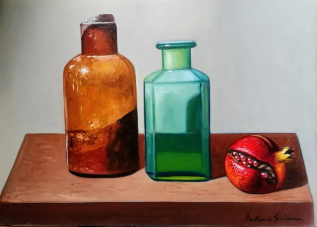 Antonio Sciacca, Quadro ad olio su tela natura morta 50 x 70 Certificato