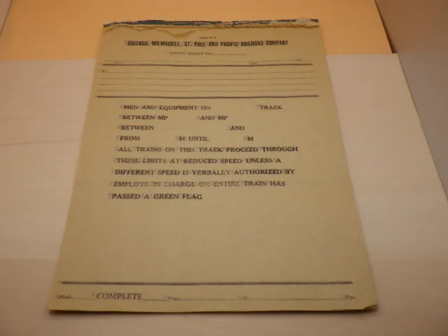 Form 19 Y Chicago Milwaukee St Paul Pacific Railroad Train Railway Vintage Paper