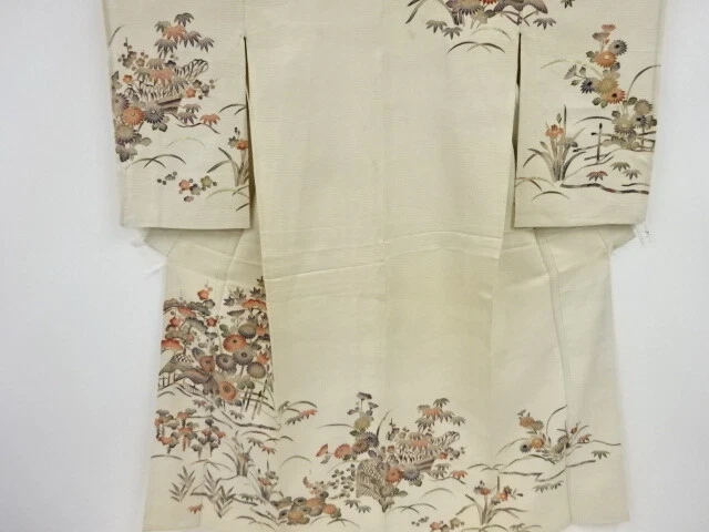 41494# Japanese Kimono / Antique Kimono / Pine With Kiku & Maple