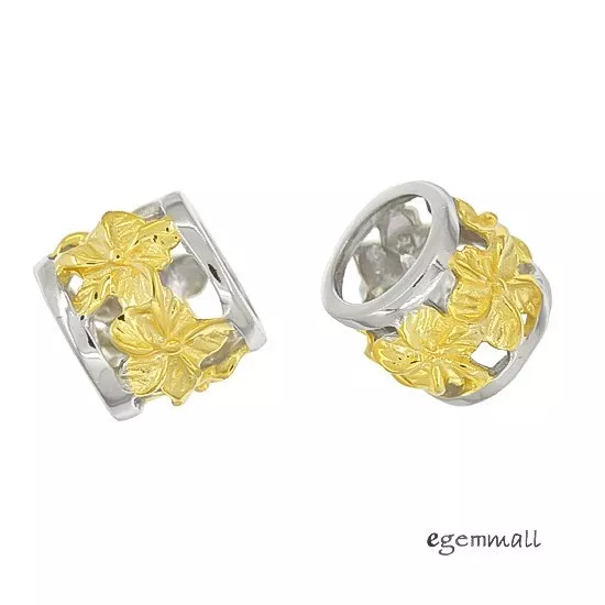 1x 18k Gold Plated 2-tone Sterling Silver Flower Tube European Charm Bead #97487