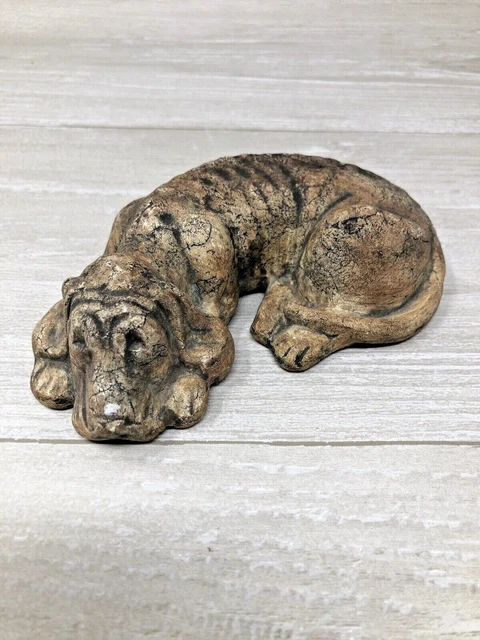 Vintage Artist Made Clay Hound Bloodhound Dog Figurine Signed