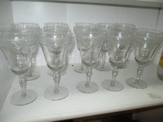 Set Of Nice Crystal Ribbed Water Goblet  Glass  Etched Glass (10)