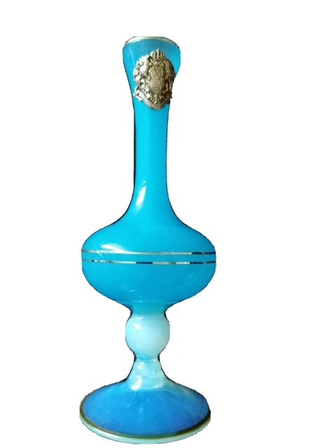 Soliflore Vintage En Opaline Bleue, Vase élégant Pour Décoration Intérieure