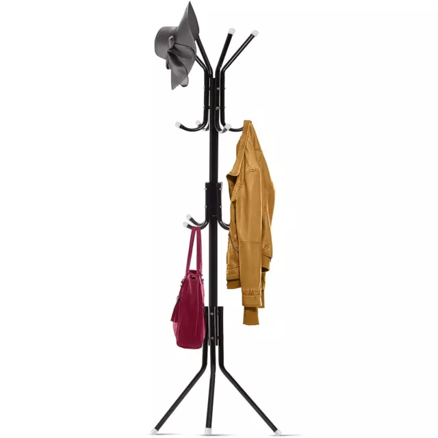 Metal Coat Rack Stand Freestanding 5.7ft w/ 12 Hooks Hat Coat Hanger Organizer