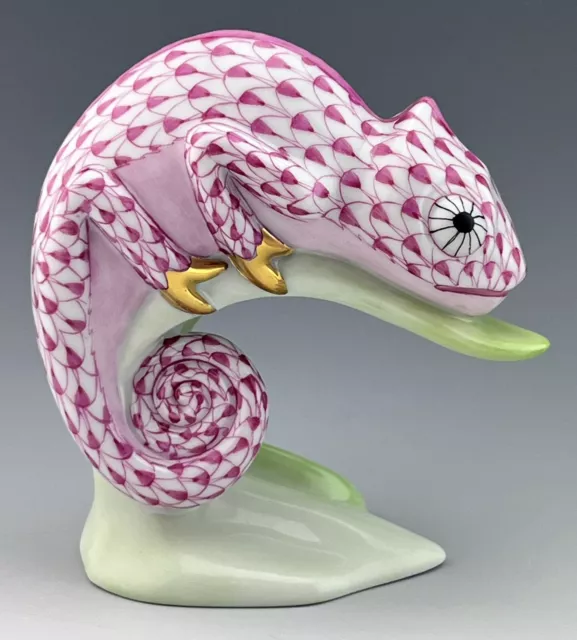 🦋 BRAND NEW HEREND Chameleon Raspberry Fishnet Lizard Figurine ($670 Retail)