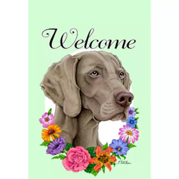 Weimaraner Welcome Flowers Decorative Flag