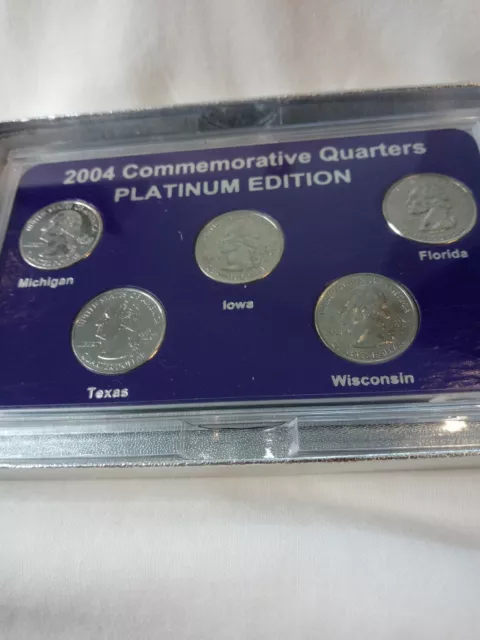 2004 Platinum Edition commemorative quarters w/box 5 quarters MI  IA  FL TX  WI