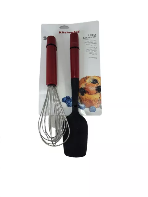 KitchenAid 2 Piece Red Baking Set-Utility Whisk & Silicone Spoon Spatula-New