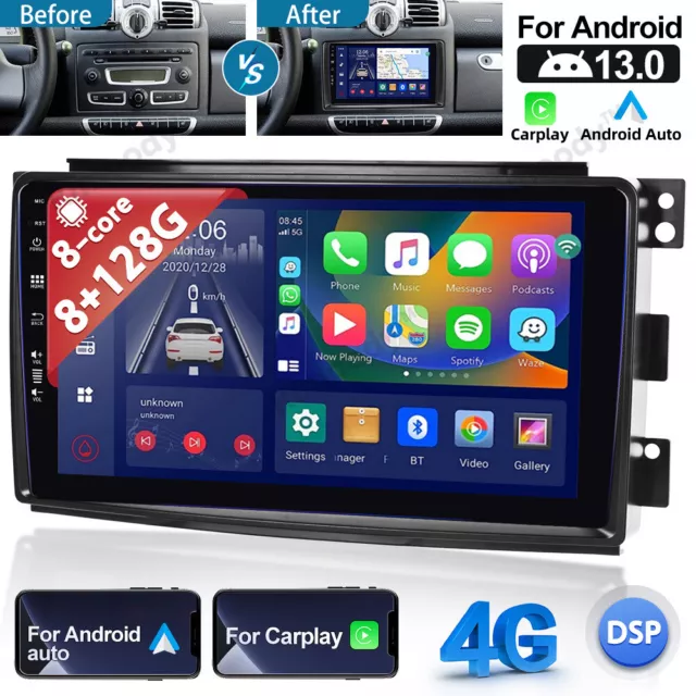 Für Smart Fortwo 451 2005-2010 Android 13 Carplay Autoradio GPS NAVI WIFI 8+128G