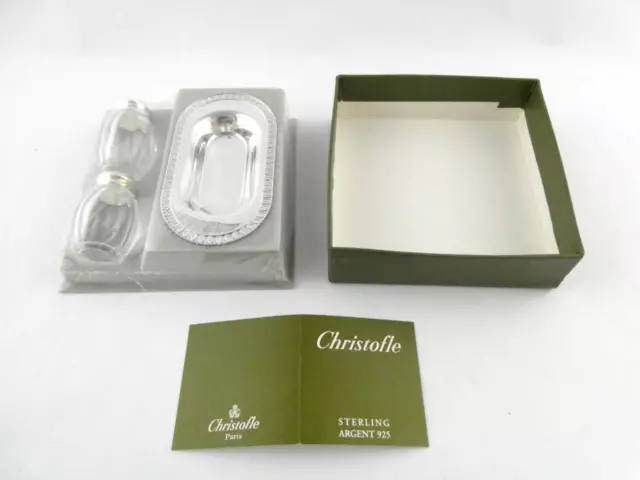 Christofle Francia Argento Sterling Malmaison Cristallo Sale & Pepe Set Con Tray