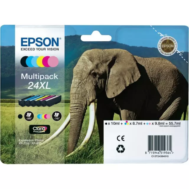 PACK 6 CARTOUCHE EPSON 24 XL NOIR MAGENTA CYAN JAUNE PHOTO / elephant t2438 t24