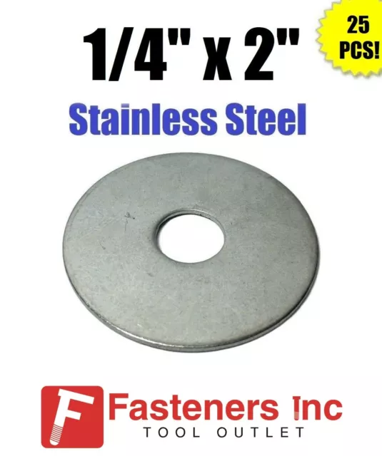 (Qty 25) 1/4" x 2" OD Stainless Steel Fender Washers Type 304